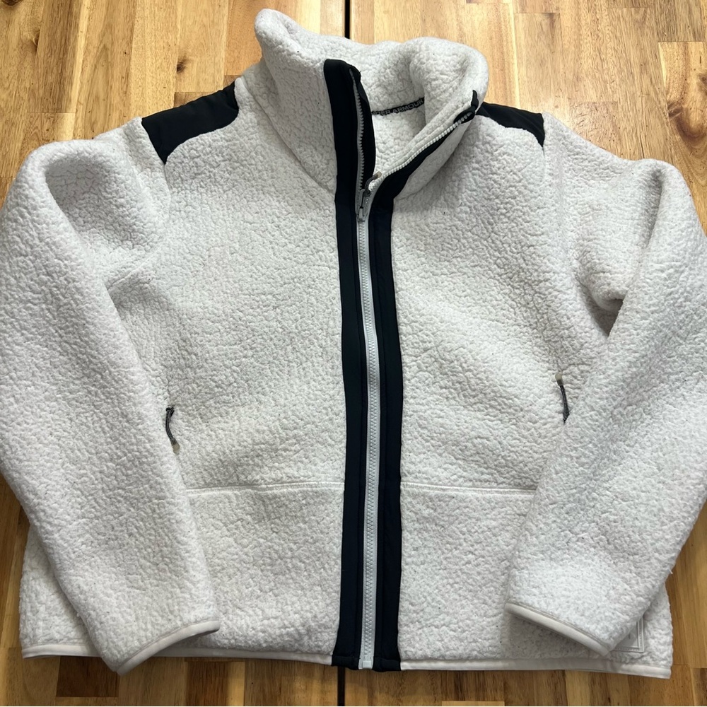 Under Armour White Sherpa Full-Zip Hoodie with Black Trim